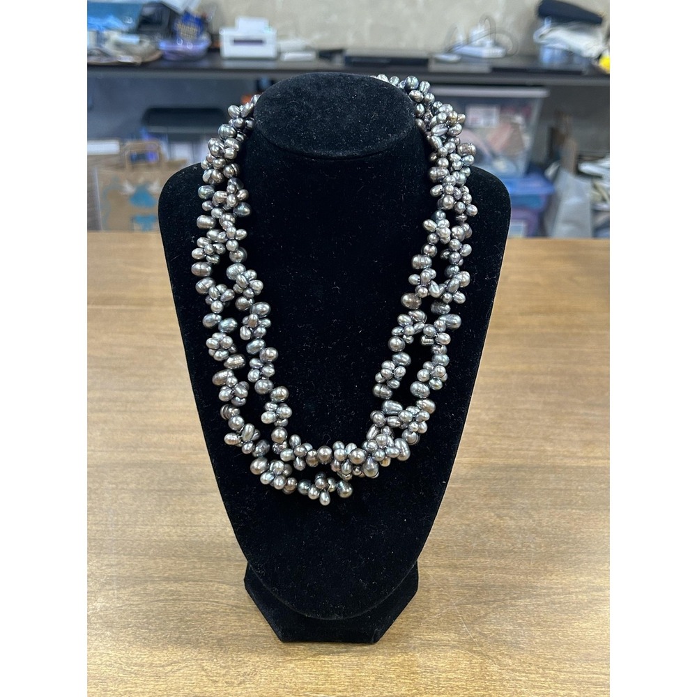 Necklace Gray Baroque Shell Pearl Beaded Layered Womens Statement Jewelry